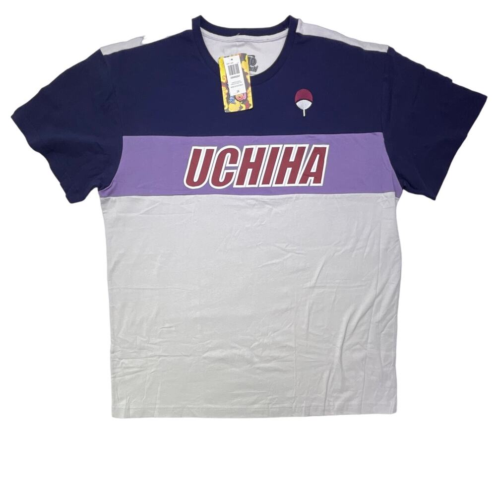 Naruto Shippuden Uchiha Unisex Adult Panel T-Shirt Blue Purple White Size 2X New